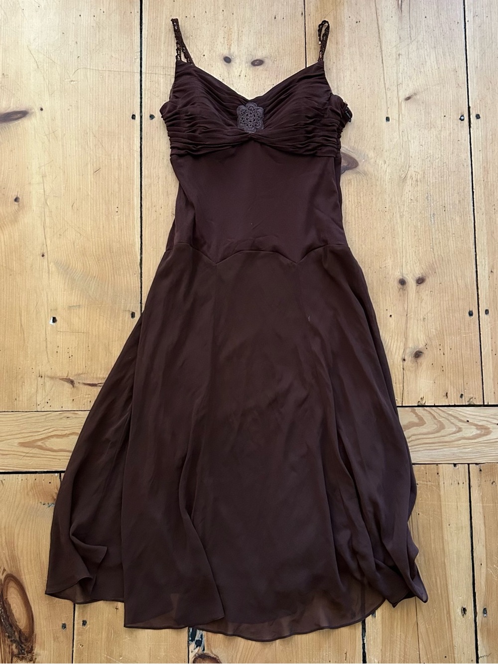 Vintage Brown Spaghetti-Strap Women's Dress